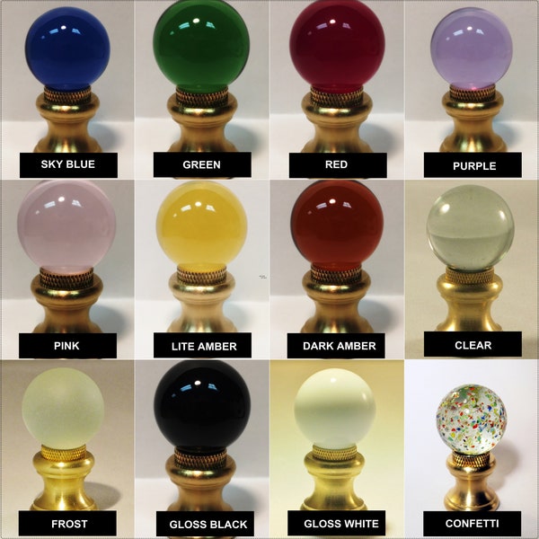 Lamp Finial-Glass Orb Lamp Finials in 12 Colors-Solid Brass Base W/ Dual Thread