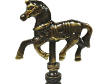 CAROUSEL HORSE Aged Brass Lamp Finial-Highly Detailed Cast Metal