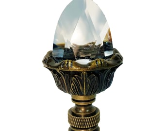 ACANTHUS ACORN Aged Brass Lamp Finial With Crystal Top-Highly Detailed Cast Metal