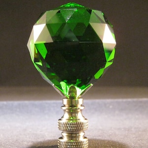 Lamp Finial-Stunning Leaded Crystal Lamp Finial-**GREEN**-Satin Nickel Base
