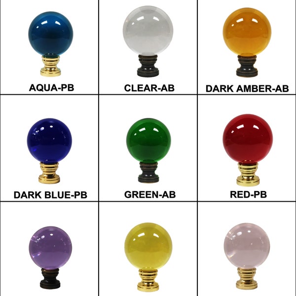 Lamp Finial-LARGE GLASS ORB in 9 Colors-Solid Brass Base, 3-Finishes