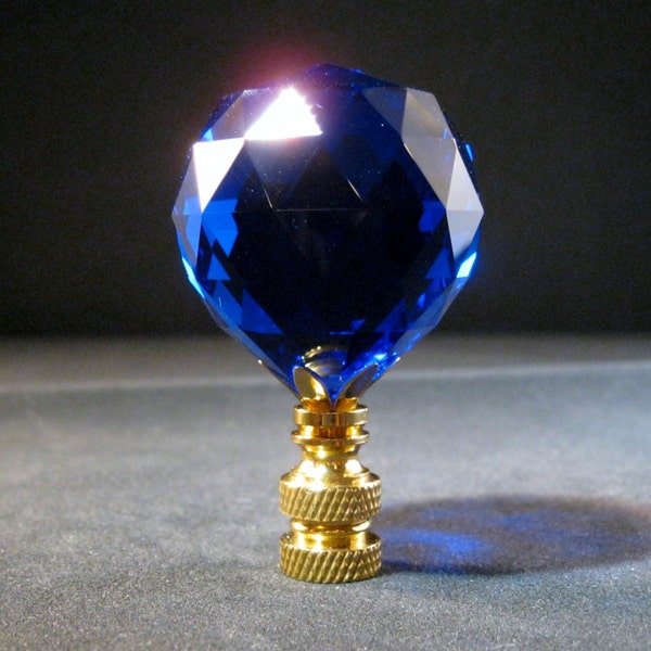 Lamp Finial-Stunning Leaded Crystal Lamp Finial-**DARK BLUE**-Brass Base