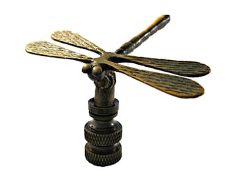 DRAGONFLY Aged Brass Finish Lamp Finial-Highly Detailed Cast Metal