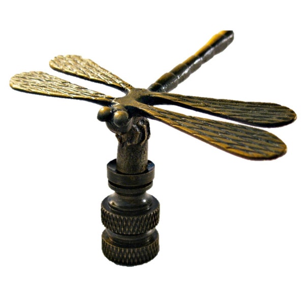DRAGONFLY Aged Brass Finish Lamp Finial-Highly Detailed Cast Metal