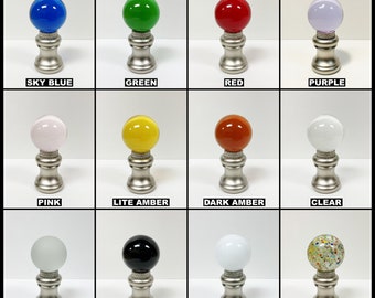 Lamp Finial-Glass Orb in 12 Colors-Satin Nickel Base W/ Dual Thread (1-Pc.)