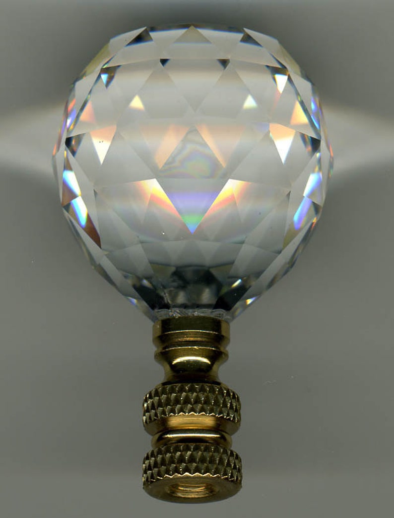 Lamp Finialfaceted Leaded Crystal Ballsolid Polished Brass Etsy