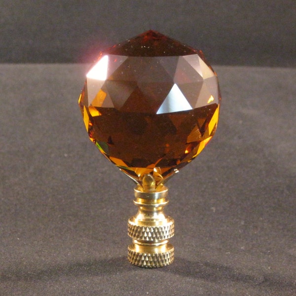 Lamp Finial-Stunning Leaded Crystal Lamp Finial**DARK AMBER**Brass Base