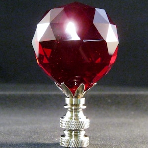Lamp Finial-Stunning Leaded Crystal Lamp Finial**RED**Satin Nickel Base