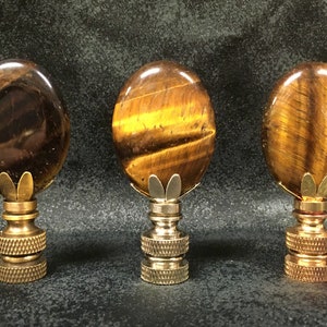 Stone Lamp Finial-TIGER EYE QUARTZ Oval with Antique Brass, Polished Brass or Nickel Base (1-pc.)