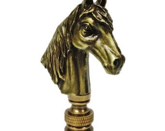 HORSE HEAD Aged Brass Finish Lamp Finial-Highly Detailed Cast Metal
