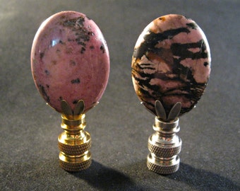 Stone Lamp Finial-RHODONITE W/Antique Brass, Polished Brass or Satin Nickel Base (1-PC.)