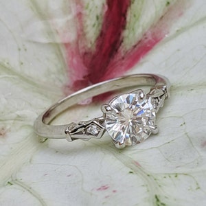 Art Deco Style Moissanite Engagement Ring in White Gold  - Dainty and Delicate