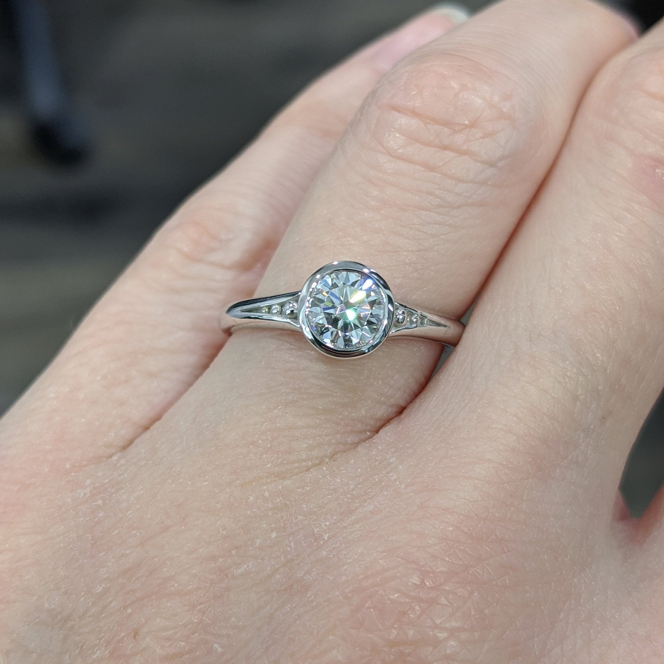 Low profile bezel set engagement ring best sale
