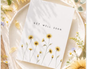 Utskrivbart krya på dig-kort, solros akvarellkort, minimalistiskt blommigt gratulationskort, digital nedladdning