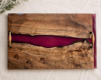 Walnut Charcuterie Board with Red-Black Resin River | Handmade Wood Serving Board | Large Cheese Board | Wedding Gift | 19.5 x 12