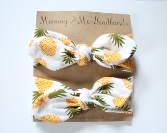 Diadema con nudo de piña, diademas para mamá y yo, diadema de punto jersey, diadema de piña para niña, diadema para bebé niña, diadema para niña pequeña