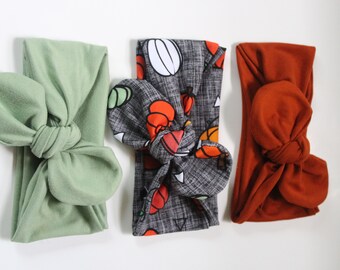 Diadema anudada suave y mantecosa de otoño / regalo para ella, mamá y yo diademas diadema anudada para bebés / naranja quemada / calabaza / salvia / diadema de Halloween