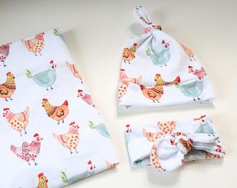 Conjunto de manta para bebé con diseño de pollitos/Manta para bebé/Regalo para baby shower/Temática de granja/Regalo para bebé unisex/Fotos de recién nacidos/Ropa para bebés prematuros/Gorro/Diadema/Mamá y yo