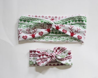 Diadema de vacaciones de Navidad, Diademas para mamá y yo, Diadema tejida de jersey, Poinsettia de copo de nieve de reno, Diadema para bebés, Diadema para niños pequeños