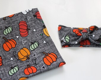 Juego de pañales de parche de calabaza, Regalo de baby shower de otoño / Regalo de bebé de género neutro / Juego de pañales para recién nacidos, Juego de bebé / Manta de bebé de calabaza
