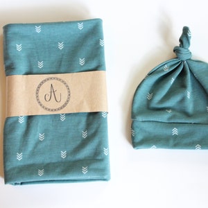 Petrol Pfeil Swaddle und Hut Set, Geschlecht Neutral Babydecke, Pflege Abdeckung, Baby-Dusche-Geschenk, Neugeborene Baby Boy, junge Swaddle, Neugeborenen Prop
