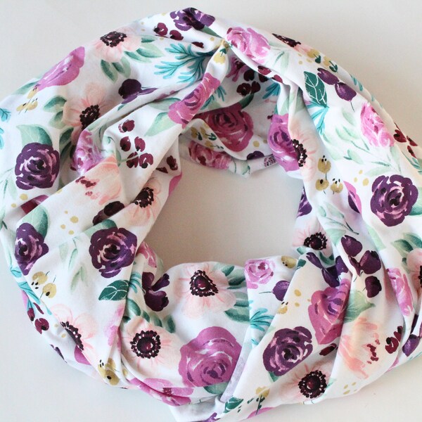 Plum Watercolor Floral Scarf, Infinity Scarf, Mommy & Me Scarves, Toddler Scarf/Child Scarf/Mother and Daughter Outfits, Purple Floral Scarf