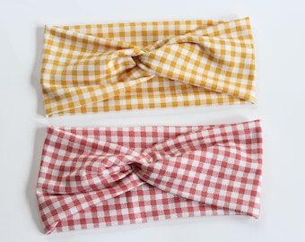 Diadema Gingham Top Knot, Diademas Mommy & Me, Diadema Jersey Knit, Lavender Gingham Baby Girl, Diadema Baby Girl, Diadema para niños pequeños