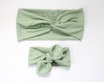 Diadema de caída frontal ligera de salvia retorcida / suave y elástica / salvia / diademas de mamá y yo / diadema suave / diadema de niña / regalo de cumpleaños para ella