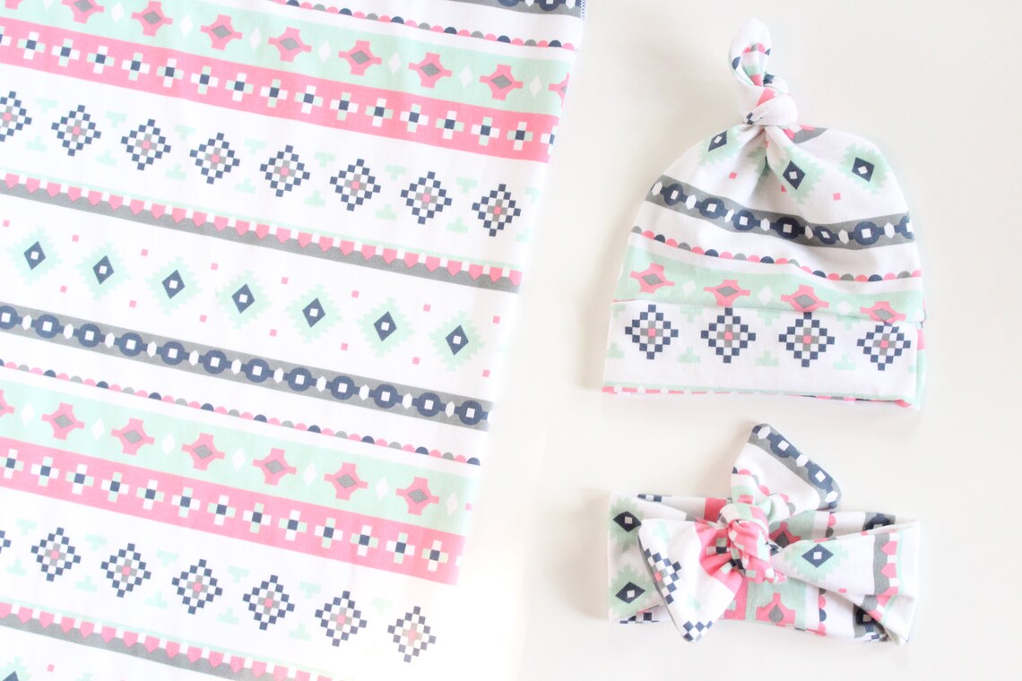 Baby Girl Swaddle and Headband Preemie Newborn Baby Girl Hat Etsy