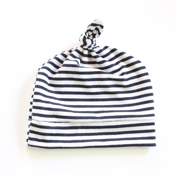 Striped Knotted Baby Hat/Black and White Stripes/Preemie Hat/Newborn Hat/Newborn Boy/Baby Girl/Gender Neutral/Baby Boy Hat/Baby Shower Gift