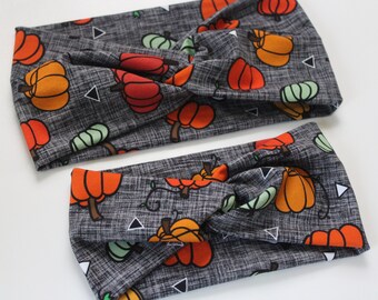 Diadema retorcida suave y elástica / Diademas de calabaza de mamá y yo / Diadema de otoño / Diadema anudada / Diadema para mujeres / Regalo de mamá y yo