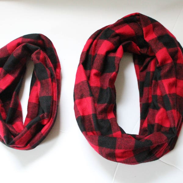 Buffalo Plaid Scarf, Infinity Scarf, Flannel Scarf, Mommy & Me Scarves, Toddler Scarf, Child Scarf, Red and Black Checks, Christmas Gift