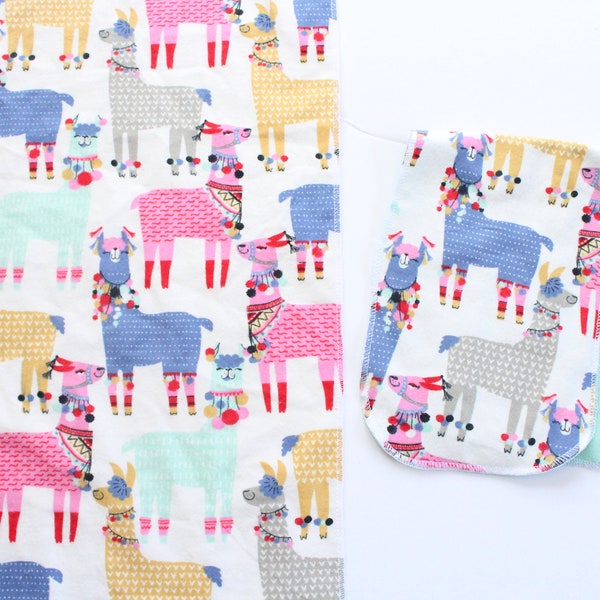 Llama Flannel Baby Blanket Llamas Burp Cloth Set Colorful Llama Receiving Blanket Summer Blanket Baby Shower Gift Mustard Blue Aqua Pink