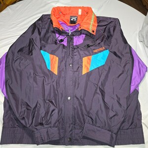 Vintage 80s 90s Nevica Layer C Ski Jacket Colorblock Neon Men's Size 44 XL Retro