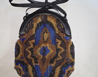 Vintage Micro-Beaded Reticule Pouch beaded evening purse.