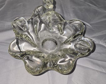 VTG Murano Clear Art Glass Snail Handle Ashtray Mid Century Biomorphic Bowl 6.5"