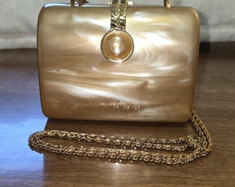 Vintage Stephanie Gold Pearlized Lucite Acrylic Hard Shell Clutch Evening Bag [COPY]