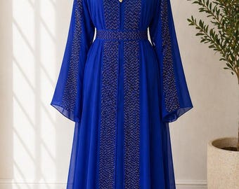 Vestido abaya de lujo con pedrería, caftán maxi modesto, elegante vestido de noche, atuendo para Eid, ropa islámica, vestido para invitada de boda
