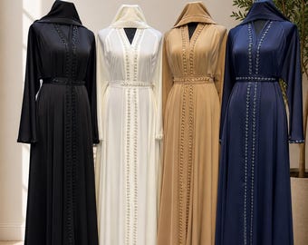Abaya de lujo bordada de Dubái para mujer / Vestido largo musulmán modesto con hiyab a juego / Abaya para Eid