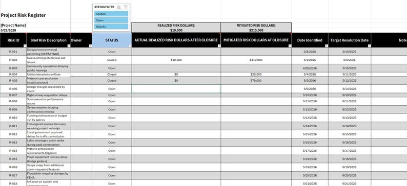 Strategic Risk Register Retained Risk Column Project Risk Register Excel Template With Dashboard, Risk Matrix - Etsy