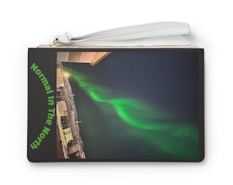 Northern Lights scene Clutch Bag | Aurora Borealis night sky wristlet