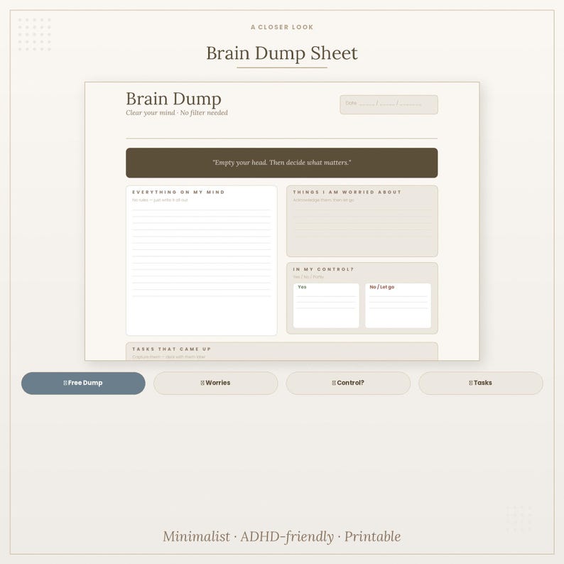 Brain Dump Sheet Printable | ADHD Brain Dump Journal | Mental Clarity ...