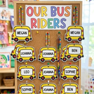 Editable Bus Name Tags | School Bus Cubby Labels (Canva PPT Download)