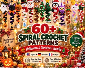 60種類以上のスパイラルかぎ針編みパターン集｜ハロウィン、クリスマス、風車（PDF）