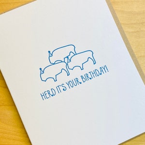 Herd It's Your Birthday Card, Buffalo Birthday, Funny Birthday, Punny Birthday, Letterpress Stationery