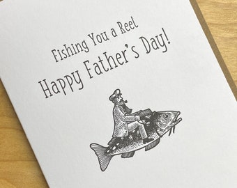 Fishing You a Reel Happy Father’s Day Card, Funny Father's Day Card, Dad Joke Card, Fishing Pun Card, Letterpress Card