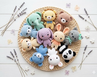 11-in-1 Amigurumi Tiere Häkelanleitung Bundle, PDF Digitaler Download, süsser Löwe Bär Hase Panda Muster, Kindergarten Geschenkideen, DIY Plüschtier