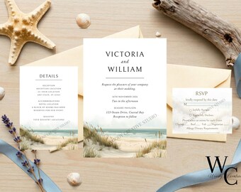 Personalized Elegant Coastal Beach Wedding Suite (Canva Editable Templates)