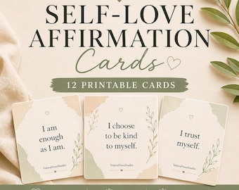 Self-Love Affirmation Cards – 12 Daily Positive Mindset PDF (Instant Download)