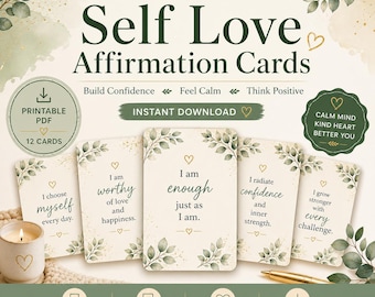 Self-Love Affirmation Cards – 12 Daily Positive Mindset PDF (Instant Download)